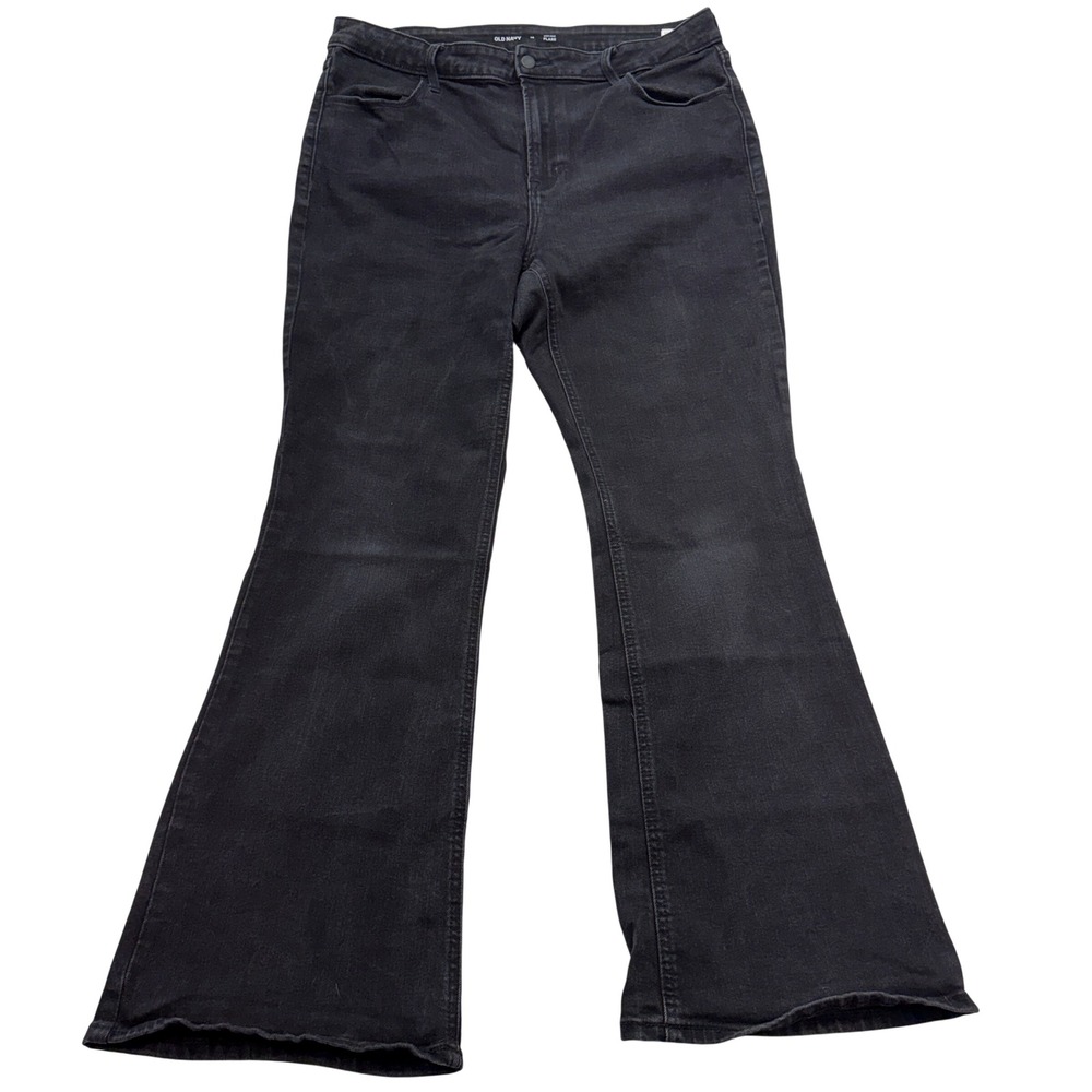 Old Navy High-Rise Flare Stretch Denim Jeans Womens 16 Black